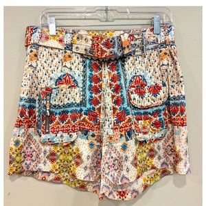 Johnny Was Mick Satin Colorful Belted Shorts Size 2